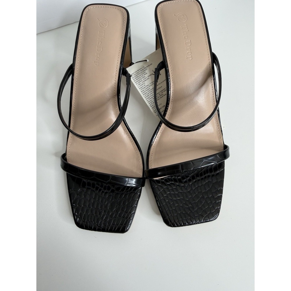 NWT The Drop Avery Square Toe Two Strap Heeled‎ Sandal Black Size 7.5 Workwear - Picture 5 of 11